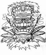 Tiki Totem Maske Masken Pinstriped Tatouage Rockabilly Totempfahl Farbiger Zeichentrick Polynesische Bocetos sketch template