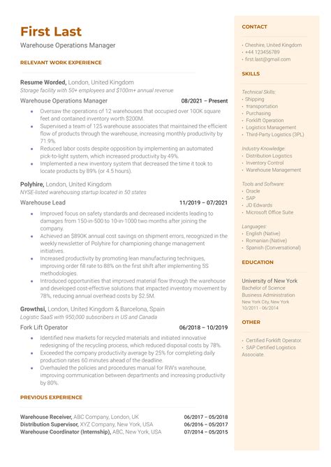 warehouse manager resume examples   resume worded