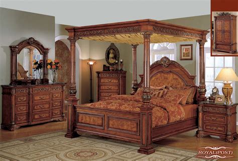 meridian royal  piece poster bedroom set  cherry wood bedroom