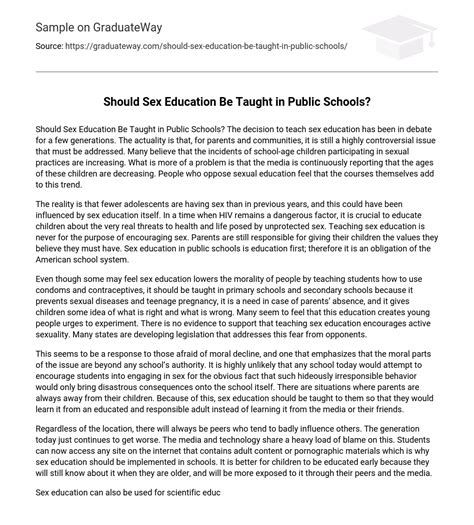 ⇉should sex education be taught in public schools essay example