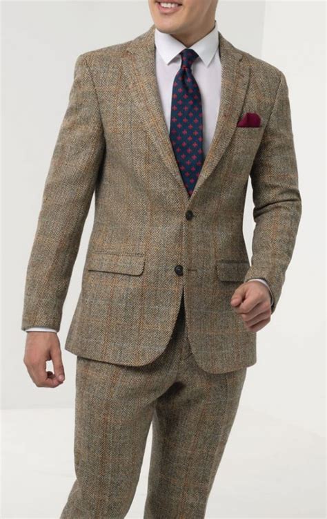 harris tweed of scotland brown windowpane check tweed suit dobell