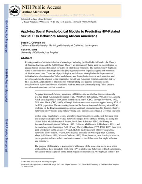 pdf applying social psychological models to predicting hiv related