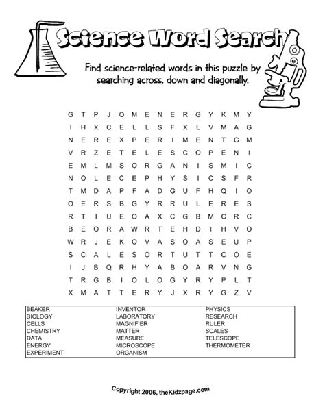 science word search  printable learning activities  kids