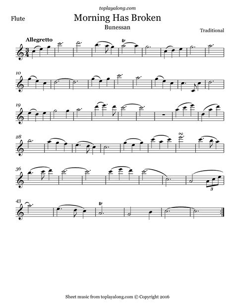 morning has broken bunessan free sheet music for flute visit and get access