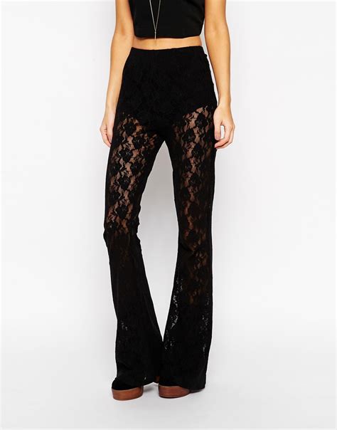 asos high waist lace flare trouser  black lyst