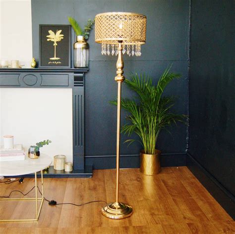 gold moroccan floor lamp chandelier crystal   luxe