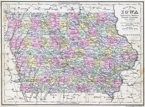 laminated map large detailed  administrative map  iowa state