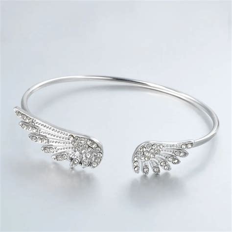 trendy silver plated bracelet  women bangle full crystal angel wing