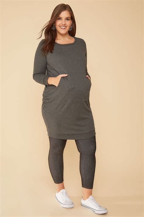 Bump It Up Maternity Grey Sweatshirt Dress Plus Size 16 To 32