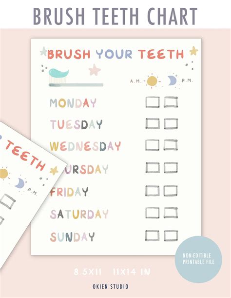 brush teeth printable brush teeth chart toddler brushing etsy