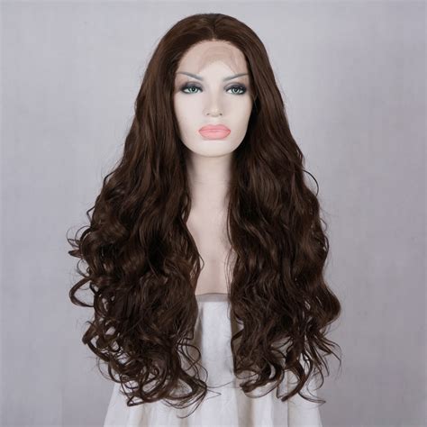 daily 26 natural dark brown long curly hair lady fashion lace front