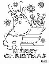 Coloring Christmas Pages Merry Kids Reindeer Sleigh Happy Will sketch template