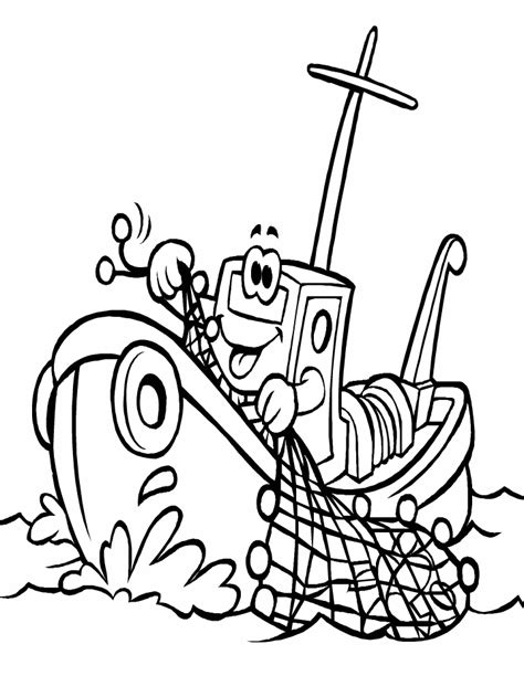 cartoon fishing boat coloring page  printable coloring pages  kids