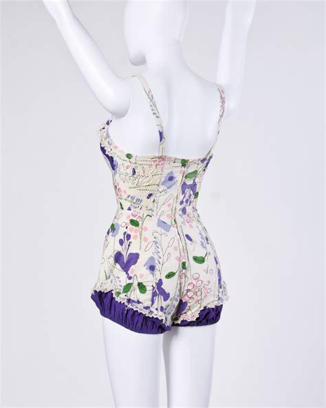vintage 1940s 40s jantzen floral print lace pin up swim bathing suit at