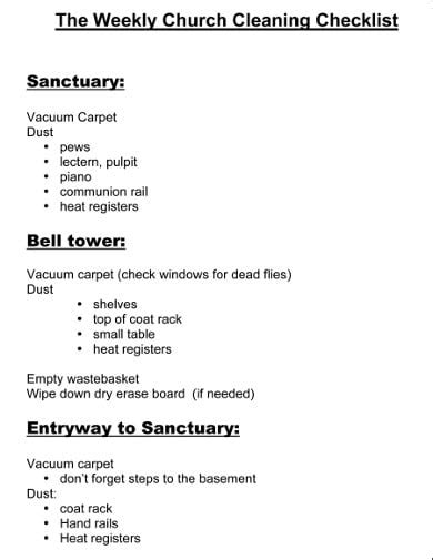 church cleaning checklist templates