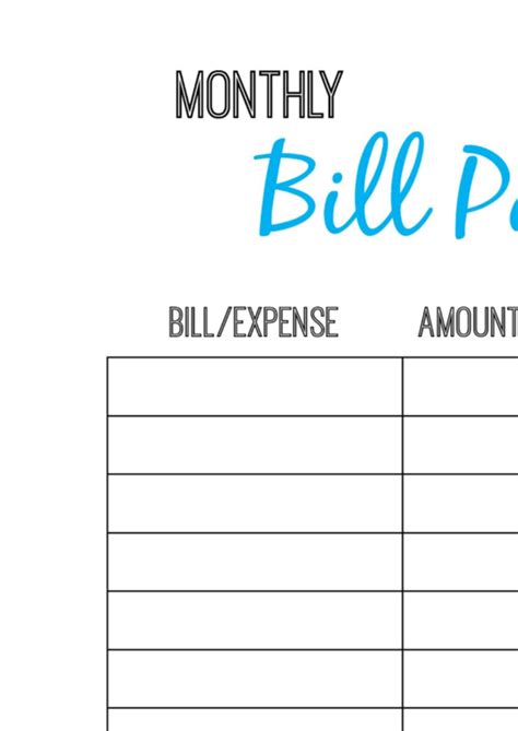 multicolor monthly bill payment checklist printable