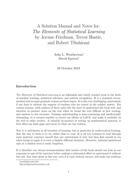 elements  statistical learning hastie solution manual  solution