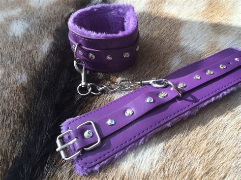 Purple Crystal Bedazzled Adult Bdsm Sex Fuzzy Handcuffs Etsy