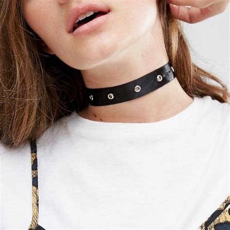 punk black pu leather choker necklace for women ladies