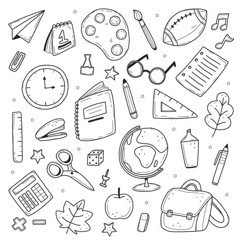 set  school items   simple doodle style vector