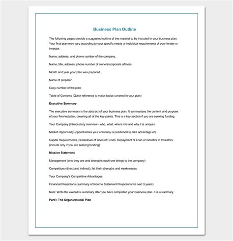 business outline template   samples formats examples