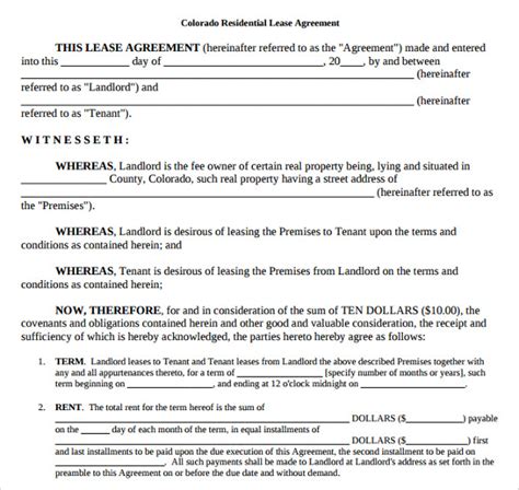 printable lease agreement documents      word