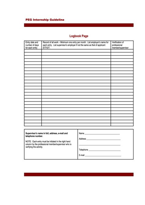 logbook page template printable