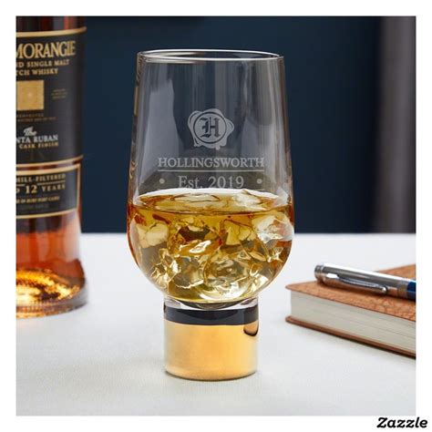 engraved wax seal gold stem whiskey glass