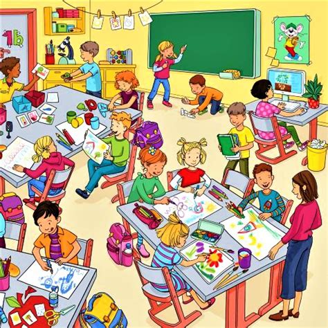 solve  busy classroom jigsaw puzzle    pieces