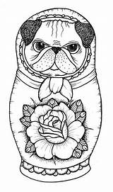 Pug Coloring Pages Printable Dolls Dog Tattoo Colouring Matryoshka Anh Nguyen Tatuaje Kim Kokeshi These 2010 Nesting Dibujos Doll Pugs sketch template