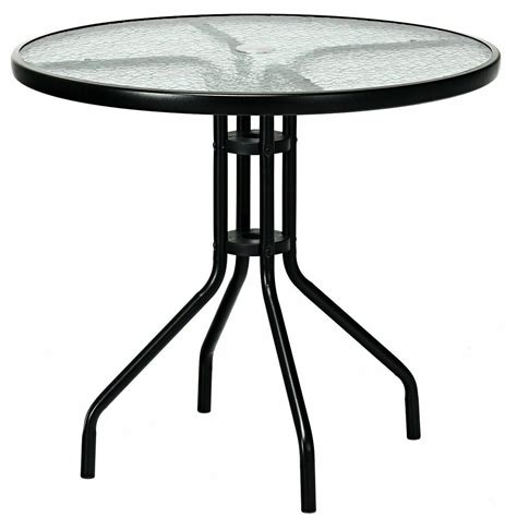 32 Patio Tempered Glass Top Round Table W Umbrella Hole Steel Outdoor
