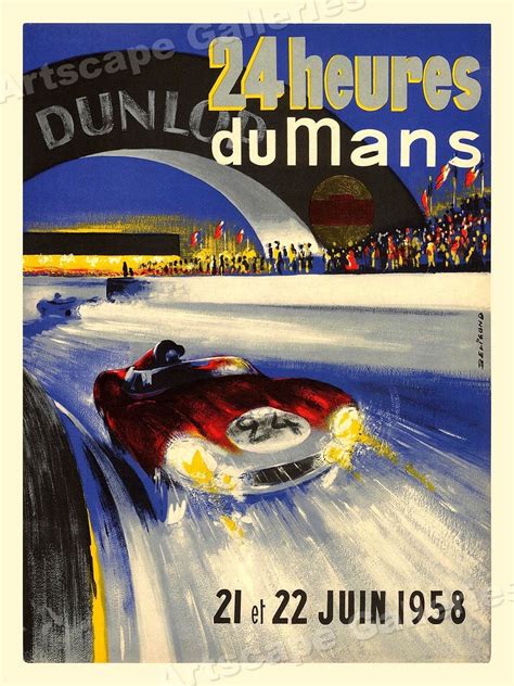 le mans france  vintage style classic race car poster  vintage racing poster