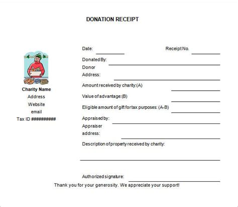 donation receipt template   printable excel word  samples