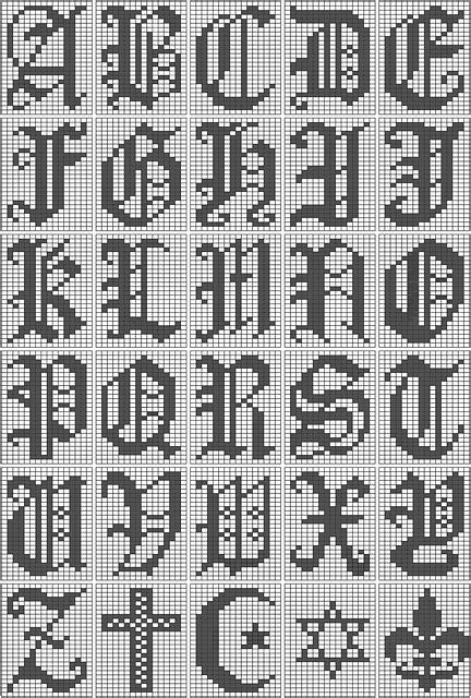 filet crochet alphabet script chart pattern  leah spell crochet