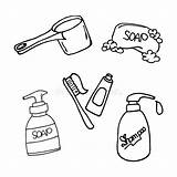 Toiletries Toothpaste Bottle Cepillo Clipart Jabón Ilustración Tocador Dientes Conjunto Champú Botella Toothbrush sketch template