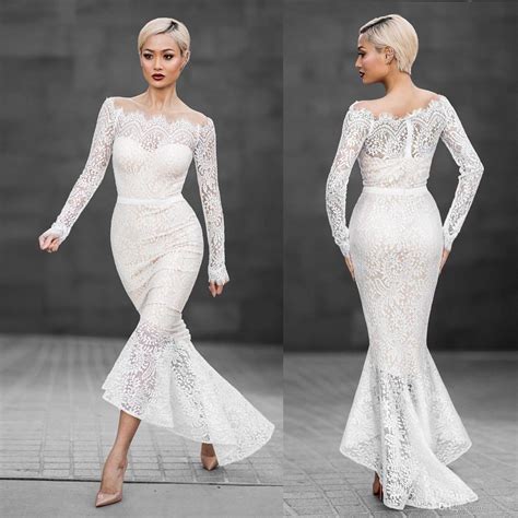 2021 off shoulder white lace dress women long sleeve slash