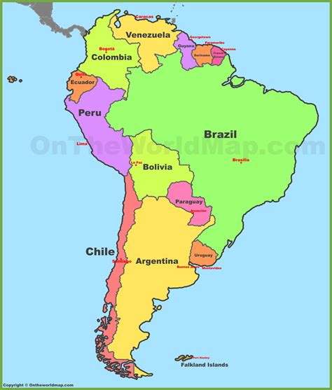labeled map  south america color