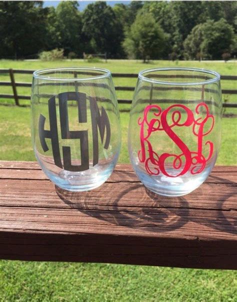 Monogram Wine Glasses Personalized Initial Stemless Wine Etsy