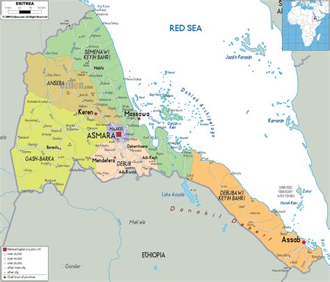 detailed political map  eritrea ezilon maps