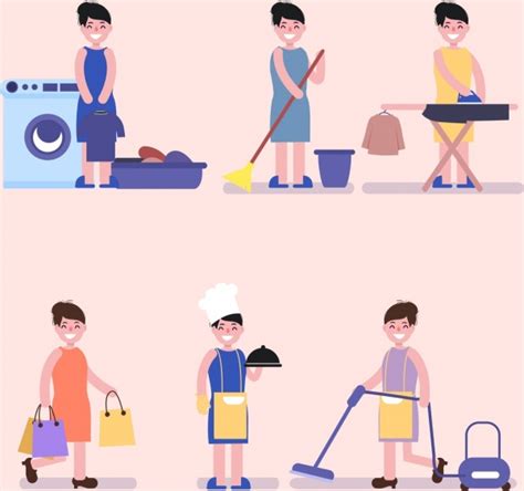 Housewife Work Icons Cartoon Characters Vector Icon Free