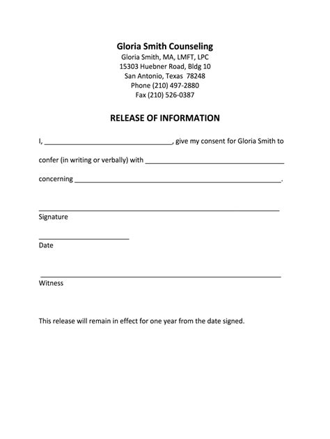 therapist release  information template fill  printable