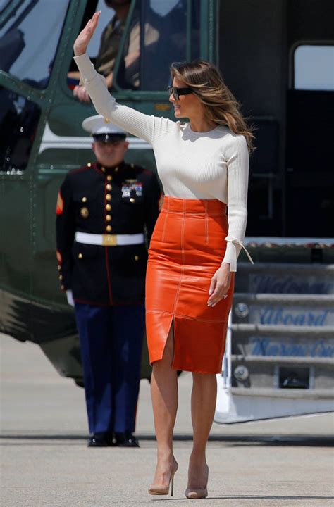 melania trump donald s wife wears skin tight red leather skirt
