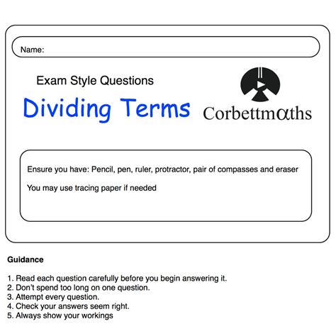 dividing terms practice questions corbettmaths