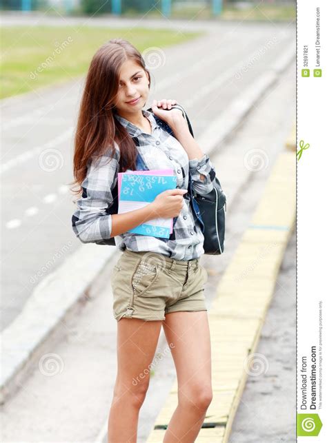 Back To School Teen Girl Outdoor Stock Image Image Of