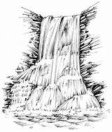 Cascade Waterfalls Montagnes Waterval Landschap Schets Landscape Getekende Vectorillustratie Rotsen Terjun Rivière Grayscale sketch template