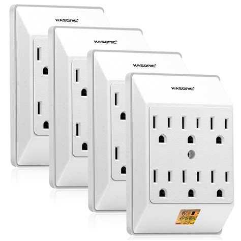 kasonic multi plug outlet  pack wall mount power strip   outlet tap grounded wall plug