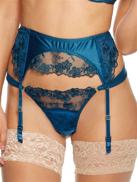 Ann Summers Womens Posey Suspender Belt Teal Sexy Satin Front Lingerie