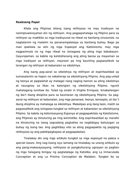 reaksyong papel reaction paper  tagalog printable templates