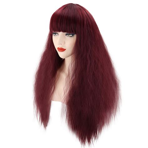 fluffy long curly wavy wig blunt bangs synthetic hair cosplay full wigs
