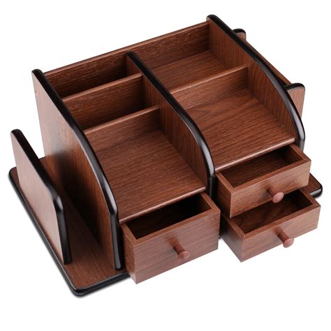 wooden desk organizer  drawers office supplies desktop tabletop